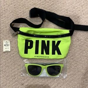 Pink fanny pack and sunglasses